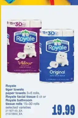 Wholesale Club TIGER TOWELS PAPER TOWELS 3=6 ROLLS, FACIAL TISSUE 6 CT OR BATHROOM TISSUE ROLLS 15=30 ROLLS offer
