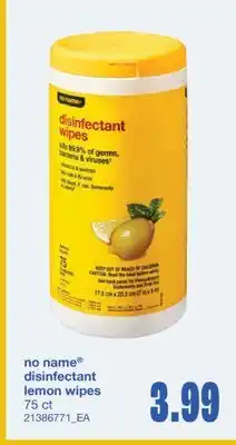 Wholesale Club DISINFECTANT LEMON WIPES, 75 ct offer