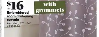 Giant Tiger Embroidered room darkening curtain offer