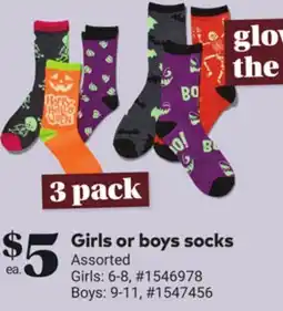 Giant Tiger Girls or boys socks offer