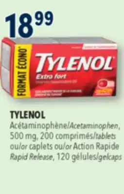 Familiprix TYLENOL, Acetaminophen, 500 mg, 200 tablets or caplets or Action Rapid Release, 120 gelcaps offer
