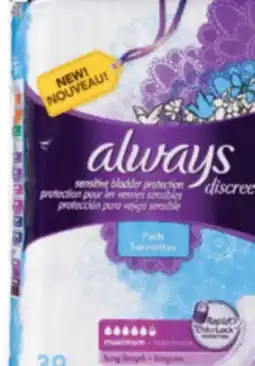 Familiprix ALWAYS, Discreet, Selected incontinence pads offer