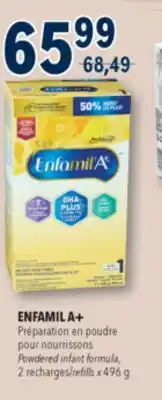 Familiprix ENFAMIL A+ Powdered infant formula, 2recharges/refills x 496g offer