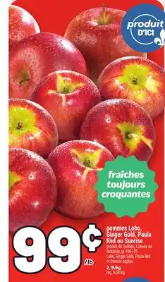 Metro POMMES LOBO, GINGER GOLD, PAULA RED OU SUNRISE | LOBO, GINGER GOLD, PAULA RED OR SUNRISE APPLES offer
