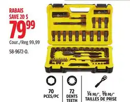 Canadian Tire Stanley 70 PC , 72 DENTS TEETH, ¼ PO/, ⅜ PO/ DRIVE SIZES offer