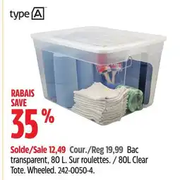 Canadian Tire type A 80L Clear Tote offer