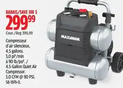 Canadian Tire Maximum 4.5-Gallon Quiet Air Compressor. 3.0 CFM @ 90 PSI offer