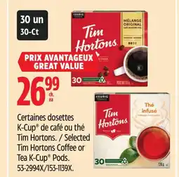 Canadian Tire Selected Tim Hortons Coffee or Tea K-Cup Pods offer