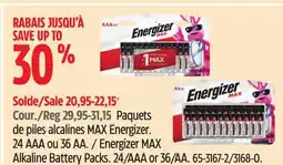 Canadian Tire Energizer MAX Alkaline Battery Packs. 24/AAA or 36/AA offer