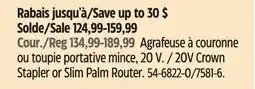 Canadian Tire Bosch 20V Crown Stapler or Slim Palm Router offer