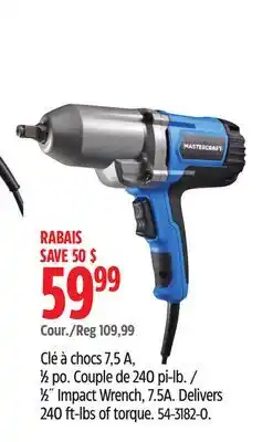 Canadian Tire Mastercraft 1⁄2˝ Impact Wrench, 7.5A. Delivers 240 ft-lbs of torque offer