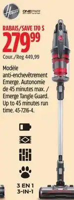 Canadian Tire Hoover Emerge Tangle Guard. Up to 45 minutes run time offer