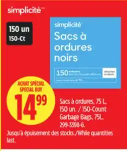 Canadian Tire Simplicite 50-Count Garbage Bags offer