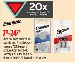 Canadian Tire Energizer Lithium Coin 1 or 2-Pk offer