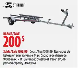 Canadian Tire 14´ Galvanized Steel Boat Trailer. 970-lb payload capacity offer