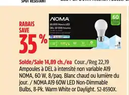 Canadian Tire NOMA A19 60W LED Non-Dimmable Bulbs offer