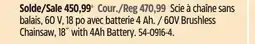 Canadian Tire Greenworks 60V Brushless Chainsaw, 18˝ with 4Ah Battery offer