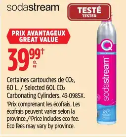 Canadian Tire Sodastream Selected 60L CO2 Carbonating Cylinders offer
