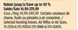 Canadian Tire Camo Selected Hunting Knives, Air Rifles or Air Guns offer