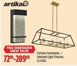 Canadian Tire Artika Selected Light Fixtures offer