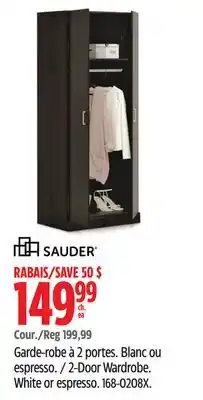 Canadian Tire Sauder 2-Door Wardrobe. White or espresso offer