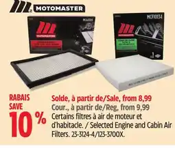 Canadian Tire Selected Engine and Cabin Air Filters offer