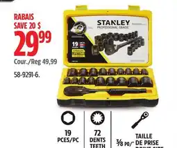 Canadian Tire Stanley 19 PCES/PC 72 DENTS TEETH⅜ PO/ TAILLE DE PRISE DRIVE SIZE offer