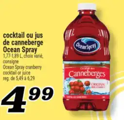 Marché Richelieu COCKTAIL OU JUS DE CANNEBERGE OCEAN SPRAY | OCEAN SPRAY CRANBERRY COCKTAIL OR JUICE offer