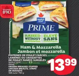 Marché Bonichoix MAPLE LEAF PRIME FROZEN BREADED STUFFED CHICKEN BREASTS, STRIPS OR NUGGETS offer