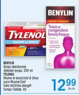 Uniprix BENYLIN Sirops sélectionnés/Selected Syrups, TYLENOL Rhume et sinus/Cold & Sinus ou/or Rhume/Cold offer