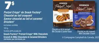 Provigo SNACK FACTORY PRETZEL CRISPS MILK CHOCOLATE CRUNCH & MILK CHOCOLATE & CARAMEL DRIZZLERS, 155 g offer