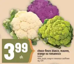 Marché Adonis CHOUX-FLEURS BLANCS, MAUVES, ORANGE OU ROMANESCO | WHITE, PURPLE, ORANGE OR ROMANESCO CAULIFLOWER offer