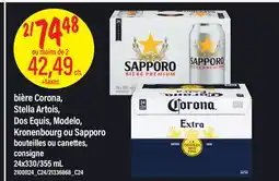 Maxi BIÈRE CORONA, STELLA ARTOIS, DOS EQUIS, MODELO, KRONENBOURG OU SAPPORO, 24X330/355 ML offer