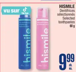 Jean Coutu HISMILE Selected toothpastes offer
