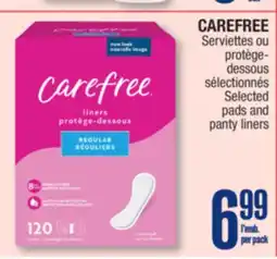 Jean Coutu CAREFREE Selected pads and panty liners offer