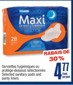 Jean Coutu PERSONNELLE Selected sanitary pads and panty liners offer