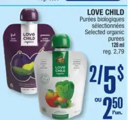 Jean Coutu LOVE CHILD Selected organic purees offer