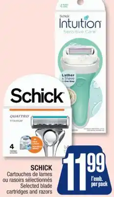 Jean Coutu SCHICK Selected blade cartridges and razors offer