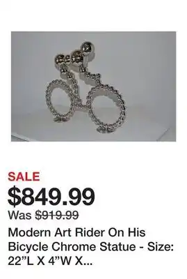 Wayfair Modern Art Rider On His Bicycle Chrome Statue - Size: 22L X 4W X 17H offer