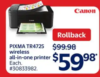 Walmart PIXMA TR4725 wireless all-in-one printer offer