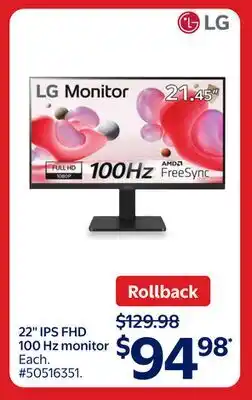 Walmart LG 22 IPS FHD 100 Hz monitor offer