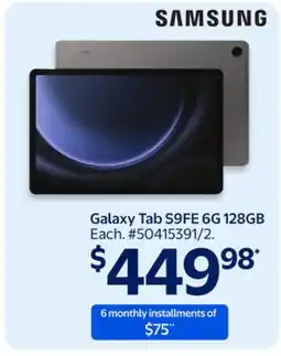Walmart SAMSUNG Galaxy Tab S9FE 6G 128GB offer