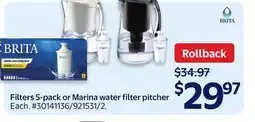 Walmart Filters 5-pack or Marina water filter pitcher offer