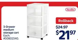 Walmart 3-Drawer medium storage cart offer