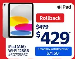 Walmart iPad (A16) Wi-Fi 128GB offer