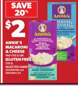 Loblaws ANNIE'S MACARONI & CHEESE, 140-170 G OR GLUTEN FREE, 170 G offer