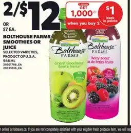 Loblaws BOLTHOUSE FARMS SMOOTHIES OR JUICE, 946 ML offer