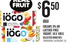 Loblaws IÖGO CREAMY, 0% OR LACTOSE-FREE YOGURT, 16 X 100 G offer