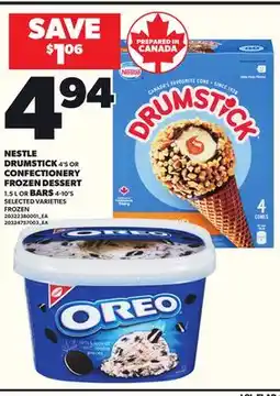 Loblaws NESTLE DRUMSTICK, 4'S OR CONFECTIONERY FROZEN DESSERT, 1.5 L OR BARS, 4-10'S offer