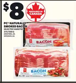 Loblaws PC NATURALLY SMOKED BACON, 375/500G offer
